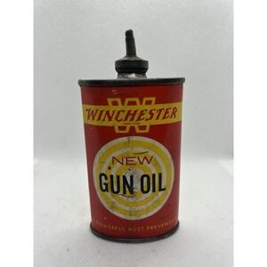 Vintage WINCHESTER Tin Litho New Gun Oil Can Lead Topper Collectible Advertising